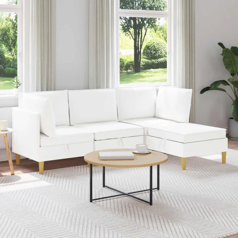 Modulinė sofa su laikymo vieta 4 pcs Balta Audinys