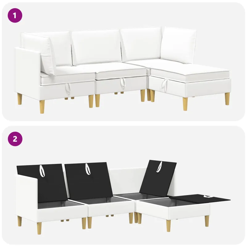 Modulinė sofa su laikymo vieta 4 pcs Balta Audinys