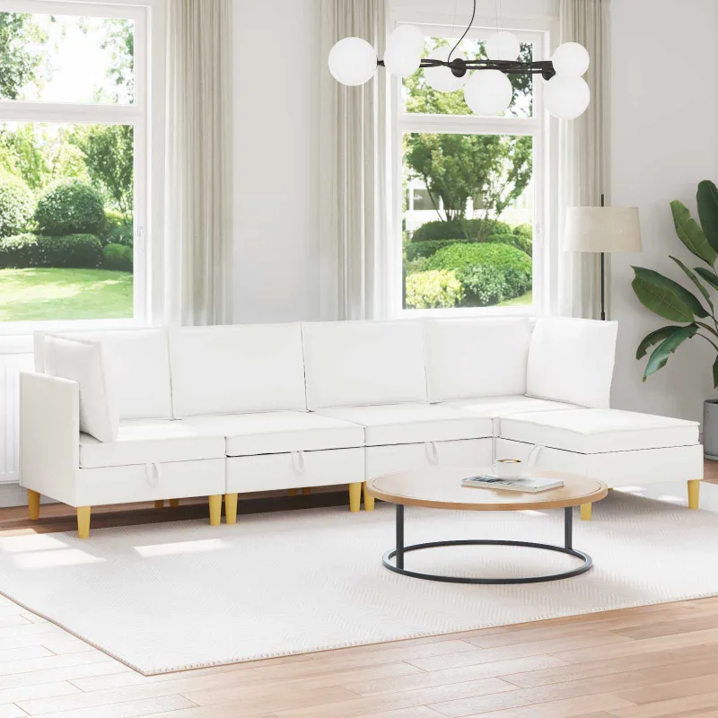 Modulinė sofa su laikymo vieta 5 pcs Balta Audinys