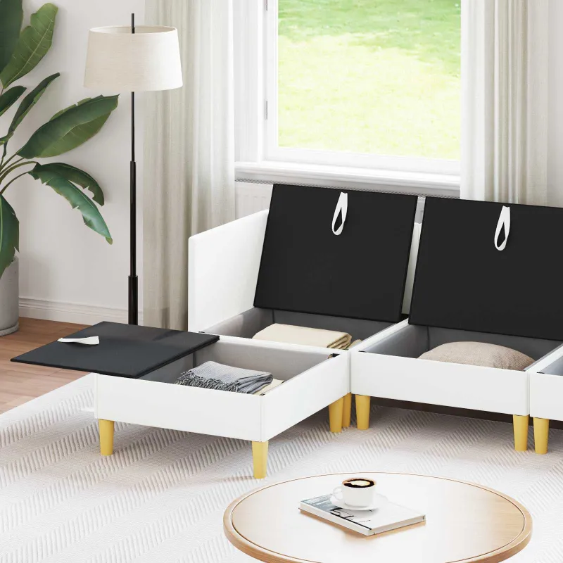 Modulinė sofa su laikymo vieta 5 pcs Balta Audinys