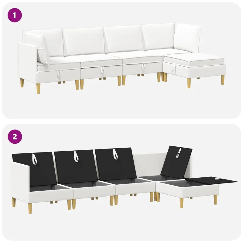 Modulinė sofa su laikymo vieta 5 pcs Balta Audinys