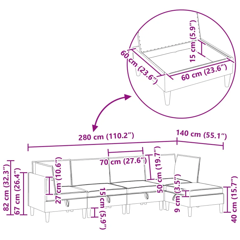 Modulinė sofa su laikymo vieta 5 pcs Balta Audinys