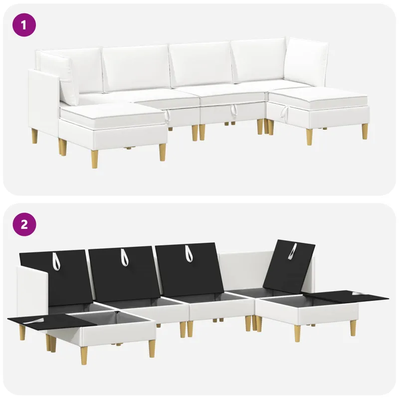 Modulinė sofa su laikymo vieta 6 pcs Balta Audinys