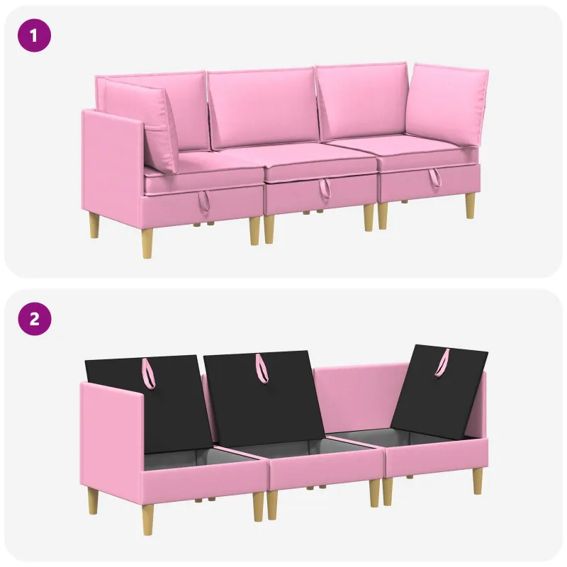 Modulinė sofa su laikymo vieta 3 pcs Rožinė Audinys