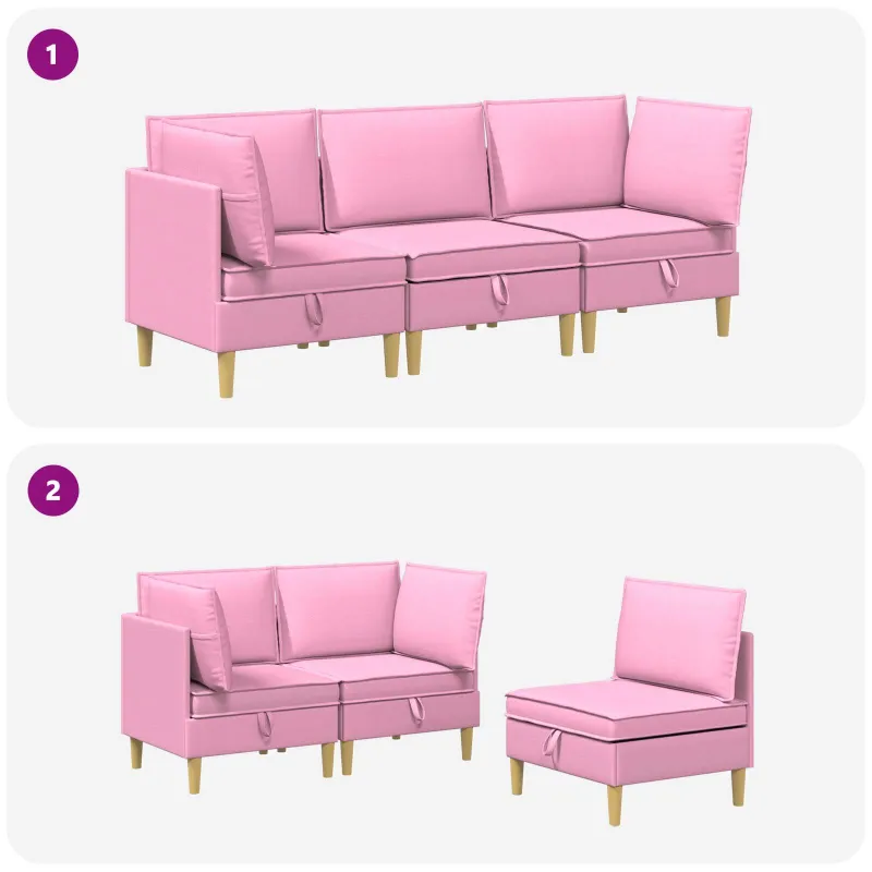 Modulinė sofa su laikymo vieta 3 pcs Rožinė Audinys