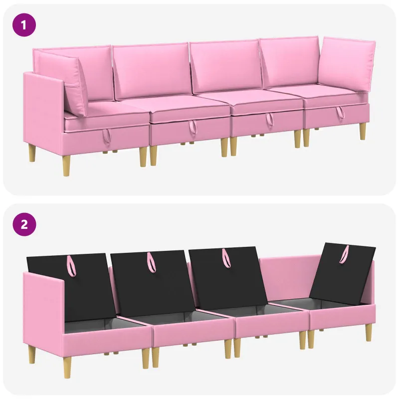 Modulinė sofa su laikymo vieta 4 pcs Rožinė Audinys