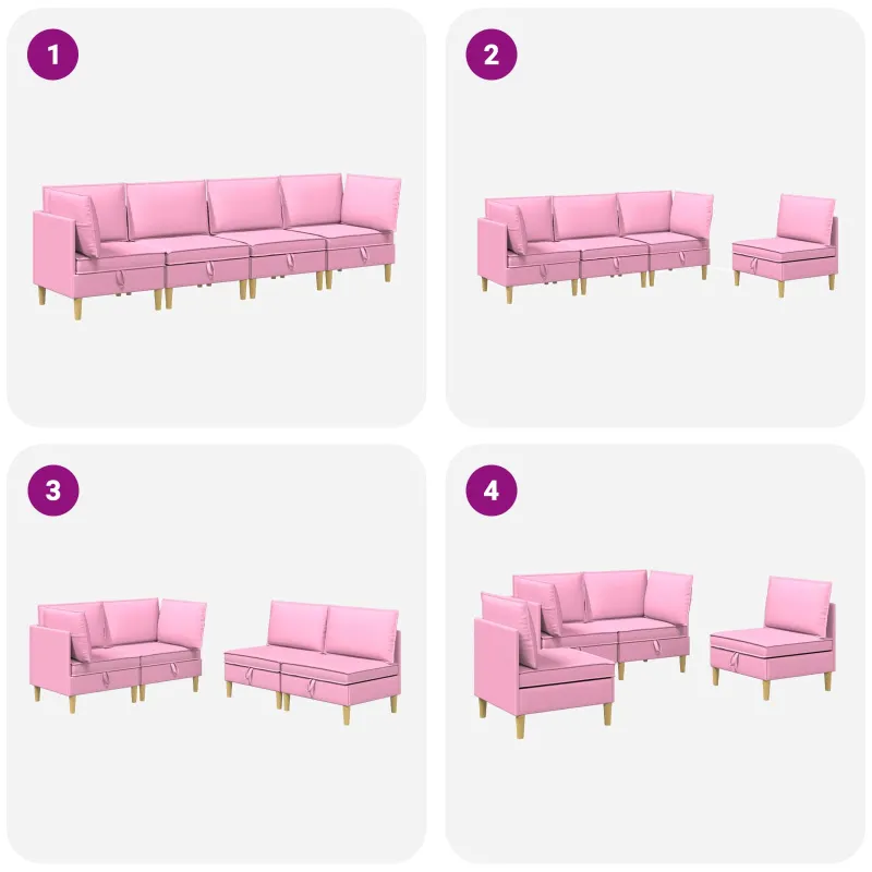 Modulinė sofa su laikymo vieta 4 pcs Rožinė Audinys