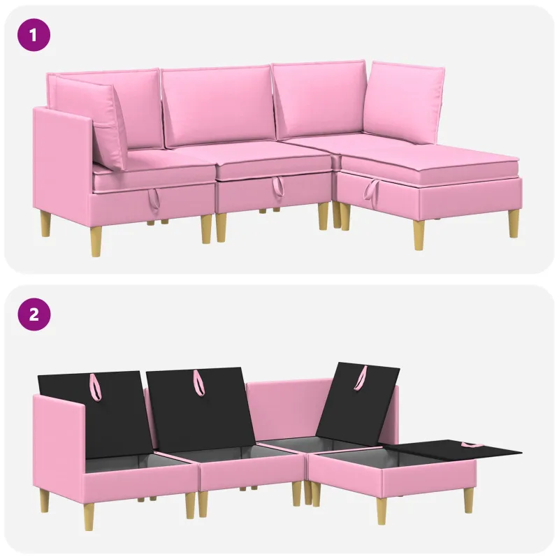 Modulinė sofa su laikymo vieta 4 pcs Rožinė Audinys