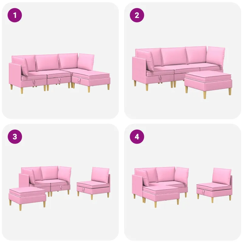 Modulinė sofa su laikymo vieta 4 pcs Rožinė Audinys