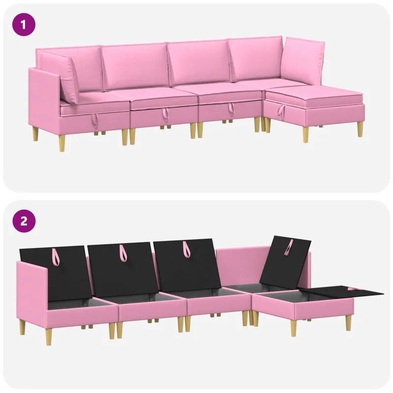 Modulinė sofa su laikymo vieta 5 pcs Rožinė Audinys