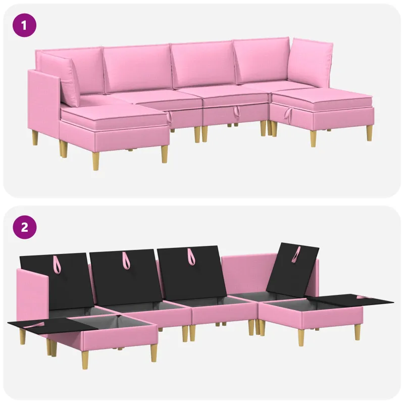 Modulinė sofa su laikymo vieta 6 pcs Rožinė Audinys