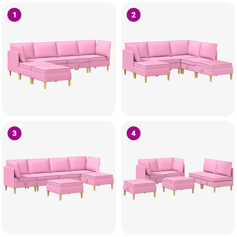 Modulinė sofa su laikymo vieta 6 pcs Rožinė Audinys