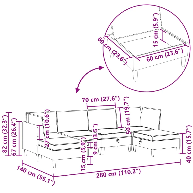 Modulinė sofa su laikymo vieta 6 pcs Rožinė Audinys