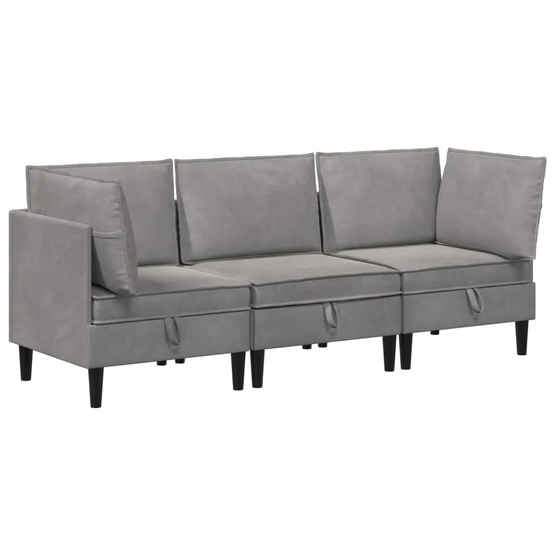 Svetainės baldų komplektas 3 pcs Šviesiai pilka Aksomas