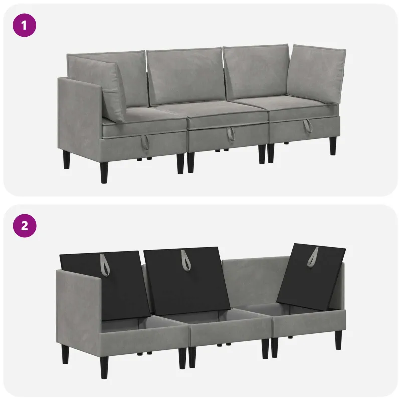 Svetainės baldų komplektas 3 pcs Šviesiai pilka Aksomas