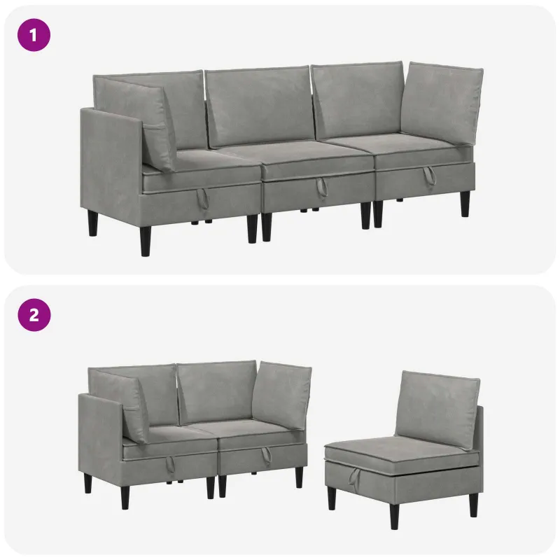 Svetainės baldų komplektas 3 pcs Šviesiai pilka Aksomas