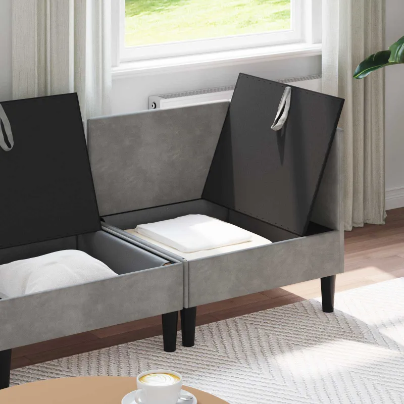 Svetainės baldų komplektas 4 pcs Šviesiai pilka Aksomas