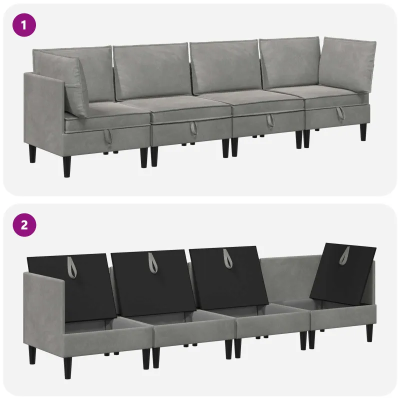 Svetainės baldų komplektas 4 pcs Šviesiai pilka Aksomas
