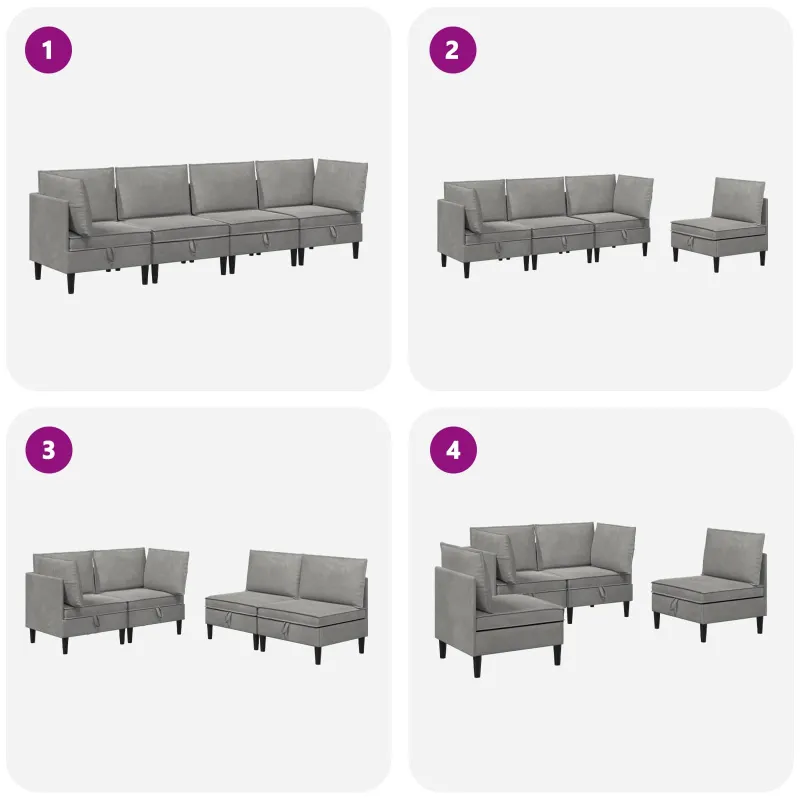Svetainės baldų komplektas 4 pcs Šviesiai pilka Aksomas