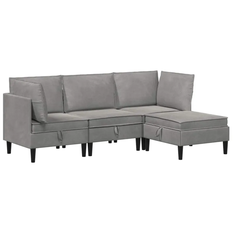 Svetainės baldų komplektas 4 pcs Šviesiai pilka Aksomas
