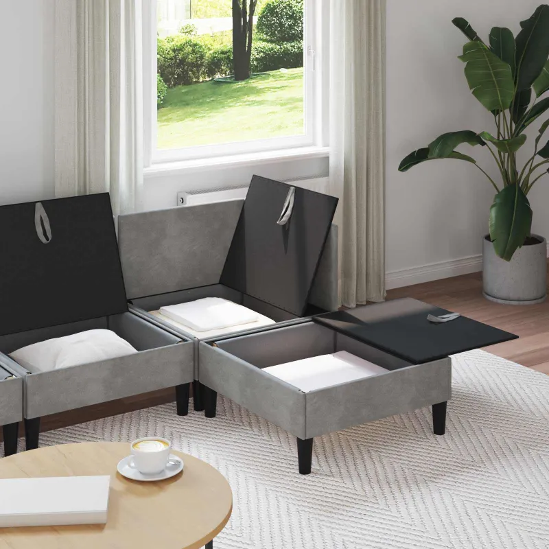 Svetainės baldų komplektas 4 pcs Šviesiai pilka Aksomas