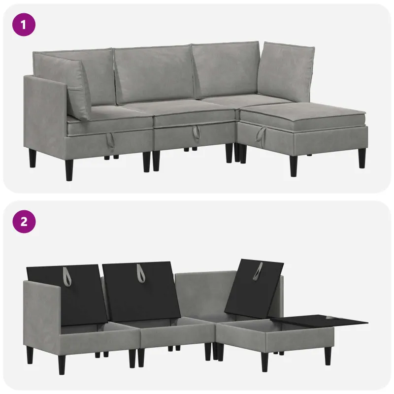 Svetainės baldų komplektas 4 pcs Šviesiai pilka Aksomas