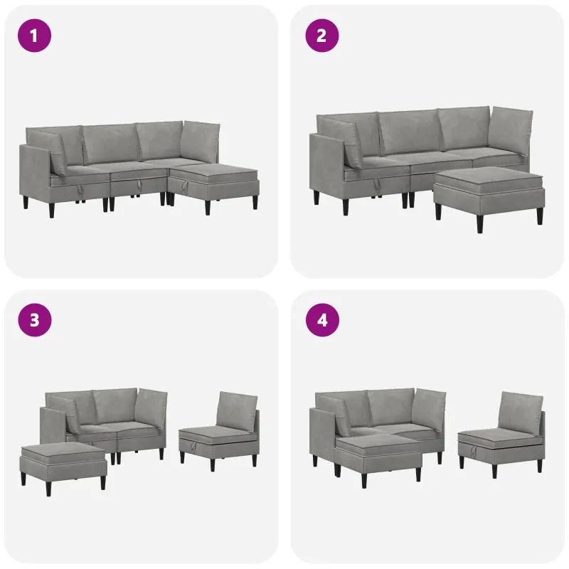Svetainės baldų komplektas 4 pcs Šviesiai pilka Aksomas