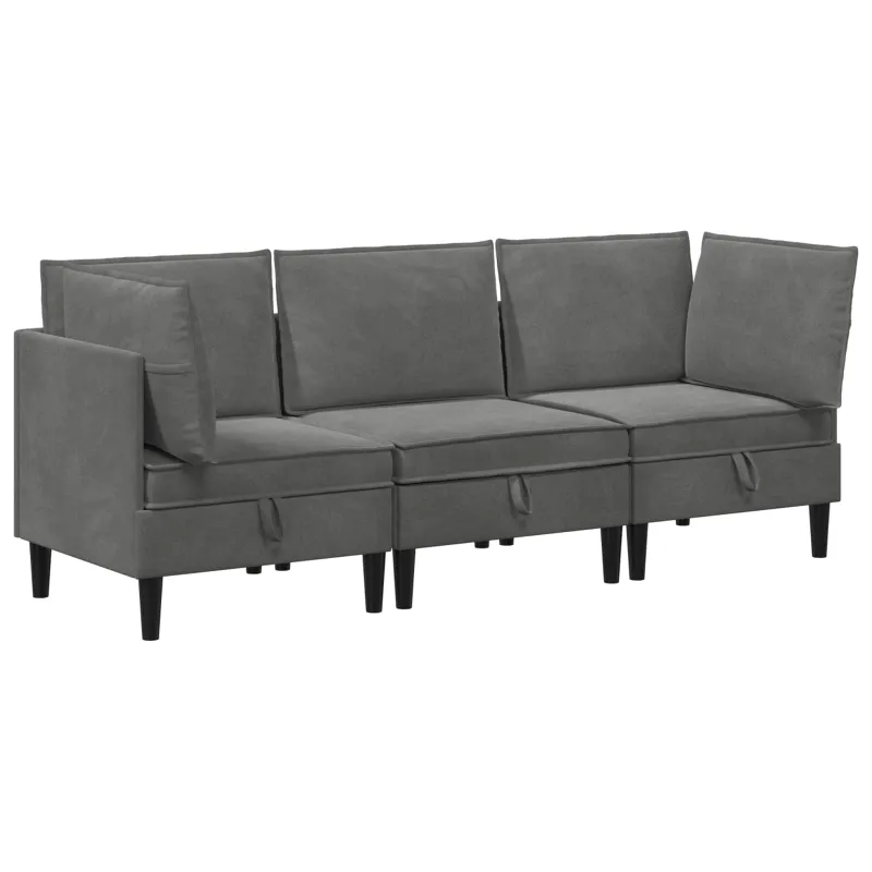 Svetainės baldų komplektas 3 pcs Tamsiai pilka Aksomas