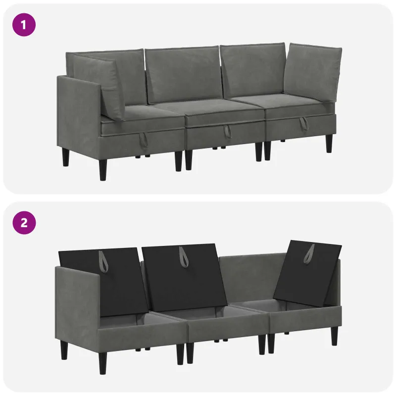 Svetainės baldų komplektas 3 pcs Tamsiai pilka Aksomas