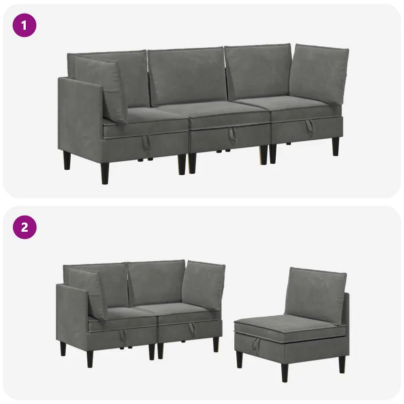 Svetainės baldų komplektas 3 pcs Tamsiai pilka Aksomas