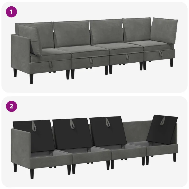 Svetainės baldų komplektas 4 pcs Tamsiai pilka Aksomas