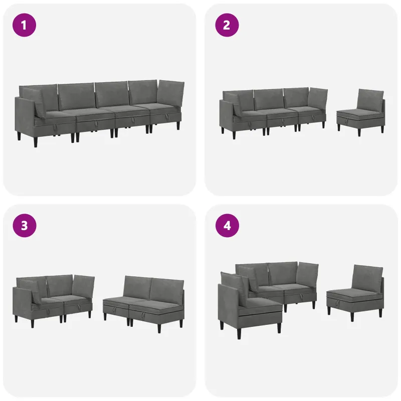 Svetainės baldų komplektas 4 pcs Tamsiai pilka Aksomas