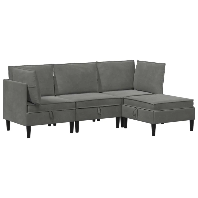 Svetainės baldų komplektas 4 pcs Tamsiai pilka Aksomas