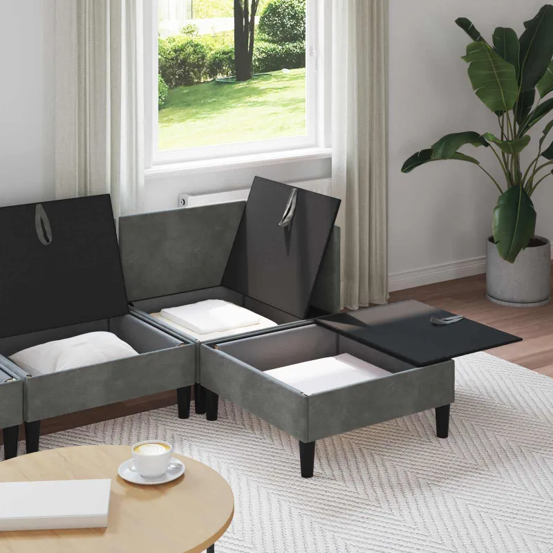 Svetainės baldų komplektas 4 pcs Tamsiai pilka Aksomas