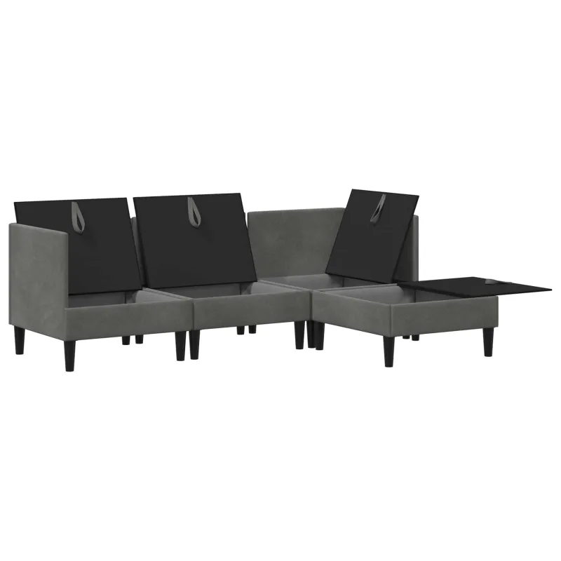 Svetainės baldų komplektas 4 pcs Tamsiai pilka Aksomas
