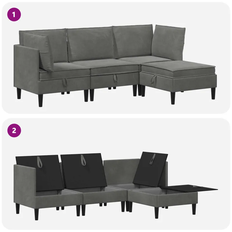 Svetainės baldų komplektas 4 pcs Tamsiai pilka Aksomas