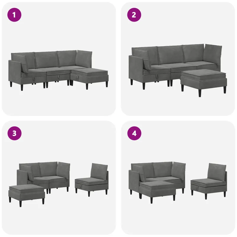 Svetainės baldų komplektas 4 pcs Tamsiai pilka Aksomas