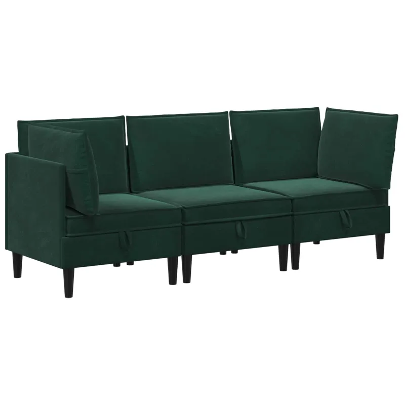 Svetainės baldų komplektas 3 pcs Tamsiai žalia Aksomas