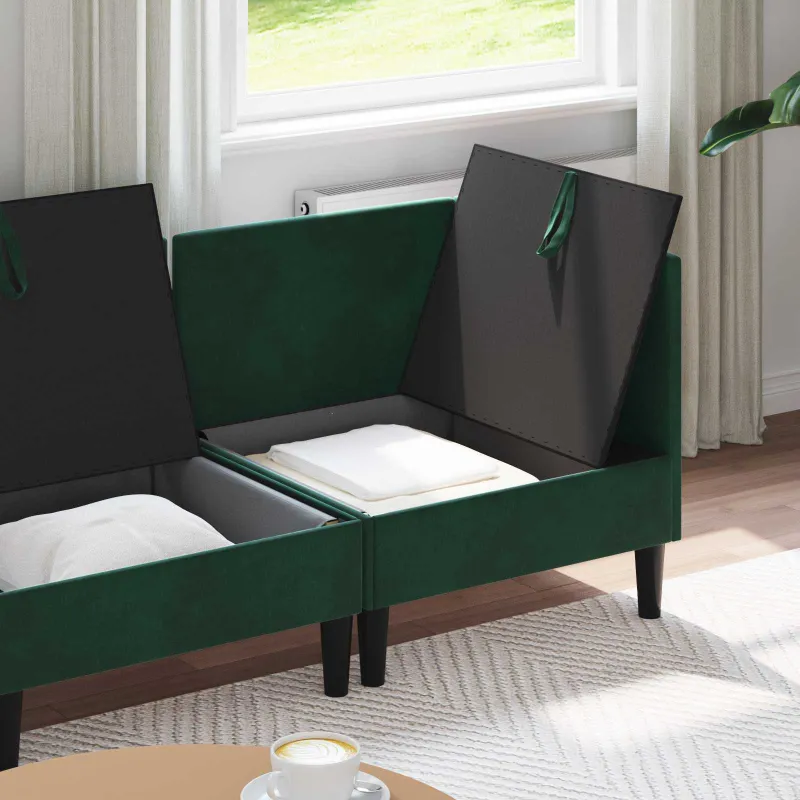 Svetainės baldų komplektas 3 pcs Tamsiai žalia Aksomas