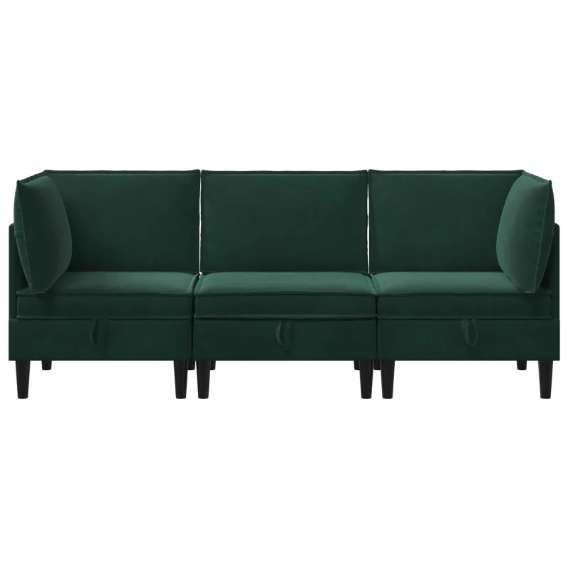 Svetainės baldų komplektas 3 pcs Tamsiai žalia Aksomas