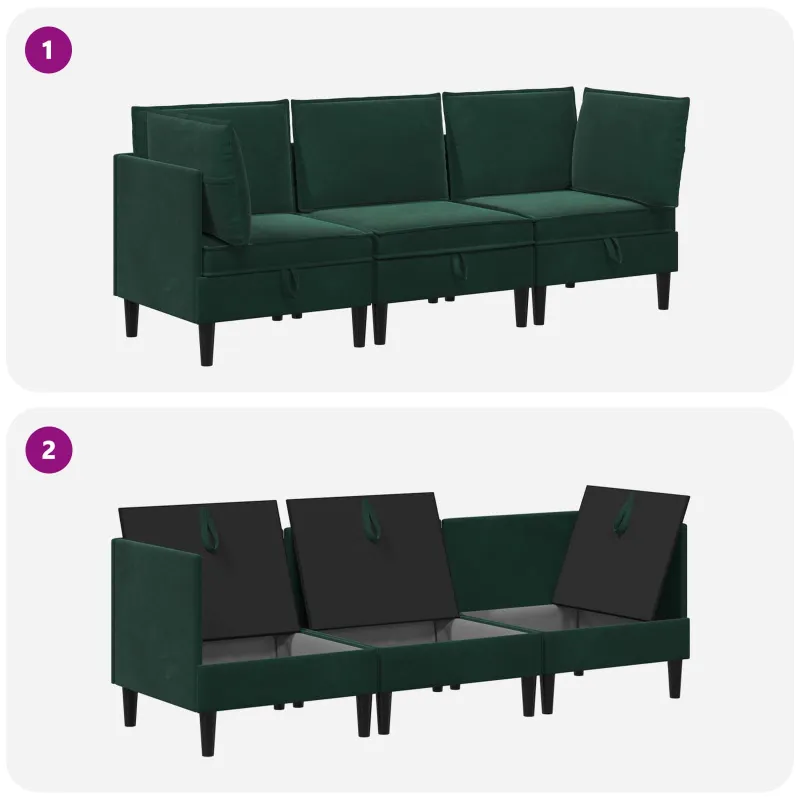 Svetainės baldų komplektas 3 pcs Tamsiai žalia Aksomas