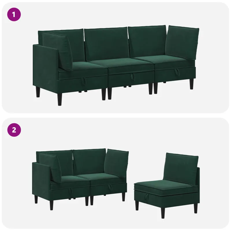 Svetainės baldų komplektas 3 pcs Tamsiai žalia Aksomas