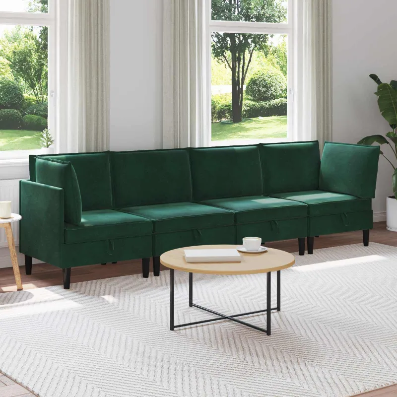 Svetainės baldų komplektas 4 pcs Tamsiai žalia Aksomas