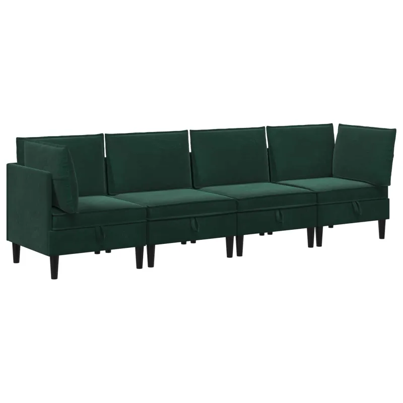 Svetainės baldų komplektas 4 pcs Tamsiai žalia Aksomas