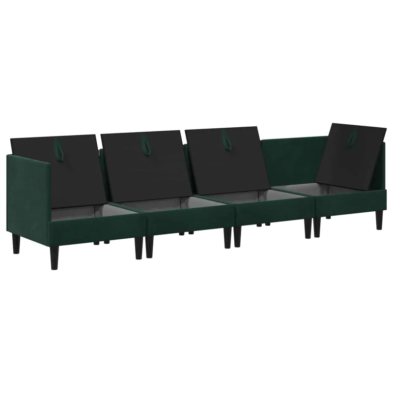 Svetainės baldų komplektas 4 pcs Tamsiai žalia Aksomas