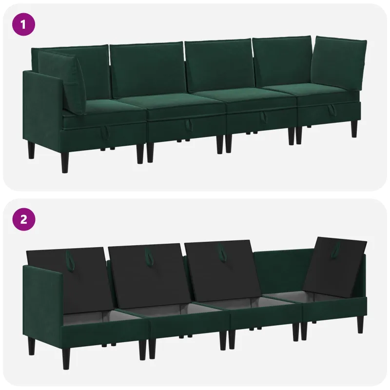 Svetainės baldų komplektas 4 pcs Tamsiai žalia Aksomas
