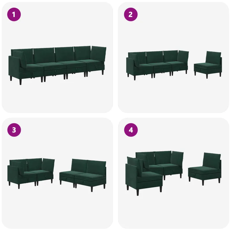 Svetainės baldų komplektas 4 pcs Tamsiai žalia Aksomas