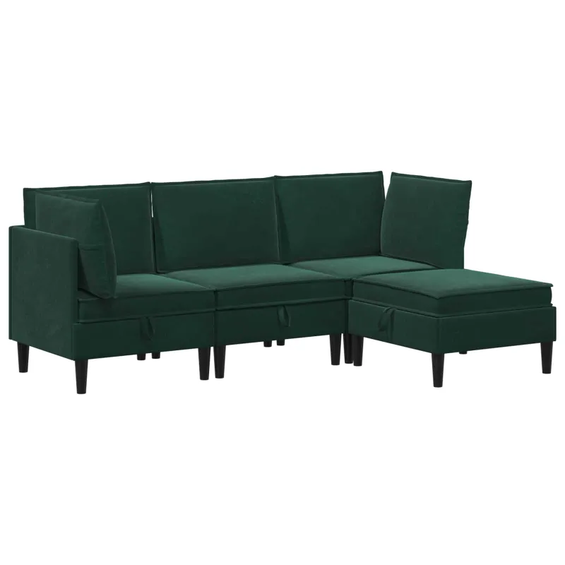 Svetainės baldų komplektas 4 pcs Tamsiai žalia Aksomas