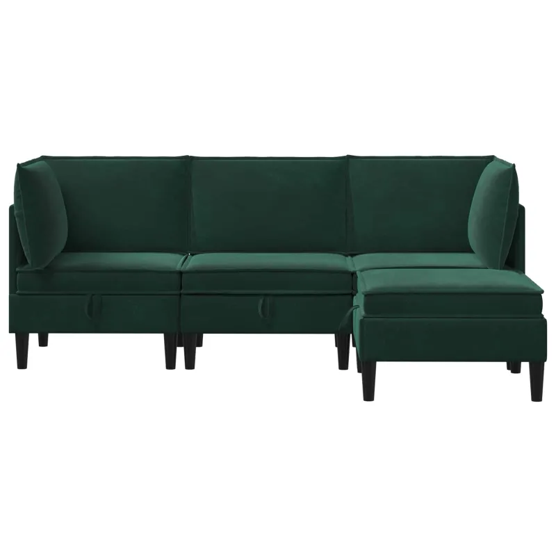 Svetainės baldų komplektas 4 pcs Tamsiai žalia Aksomas