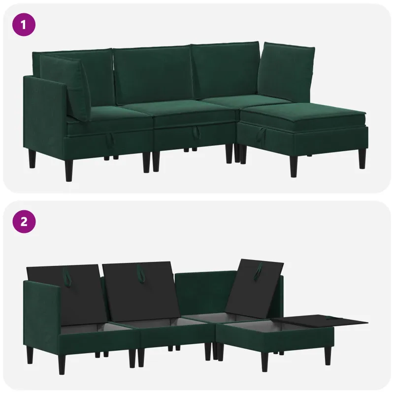 Svetainės baldų komplektas 4 pcs Tamsiai žalia Aksomas